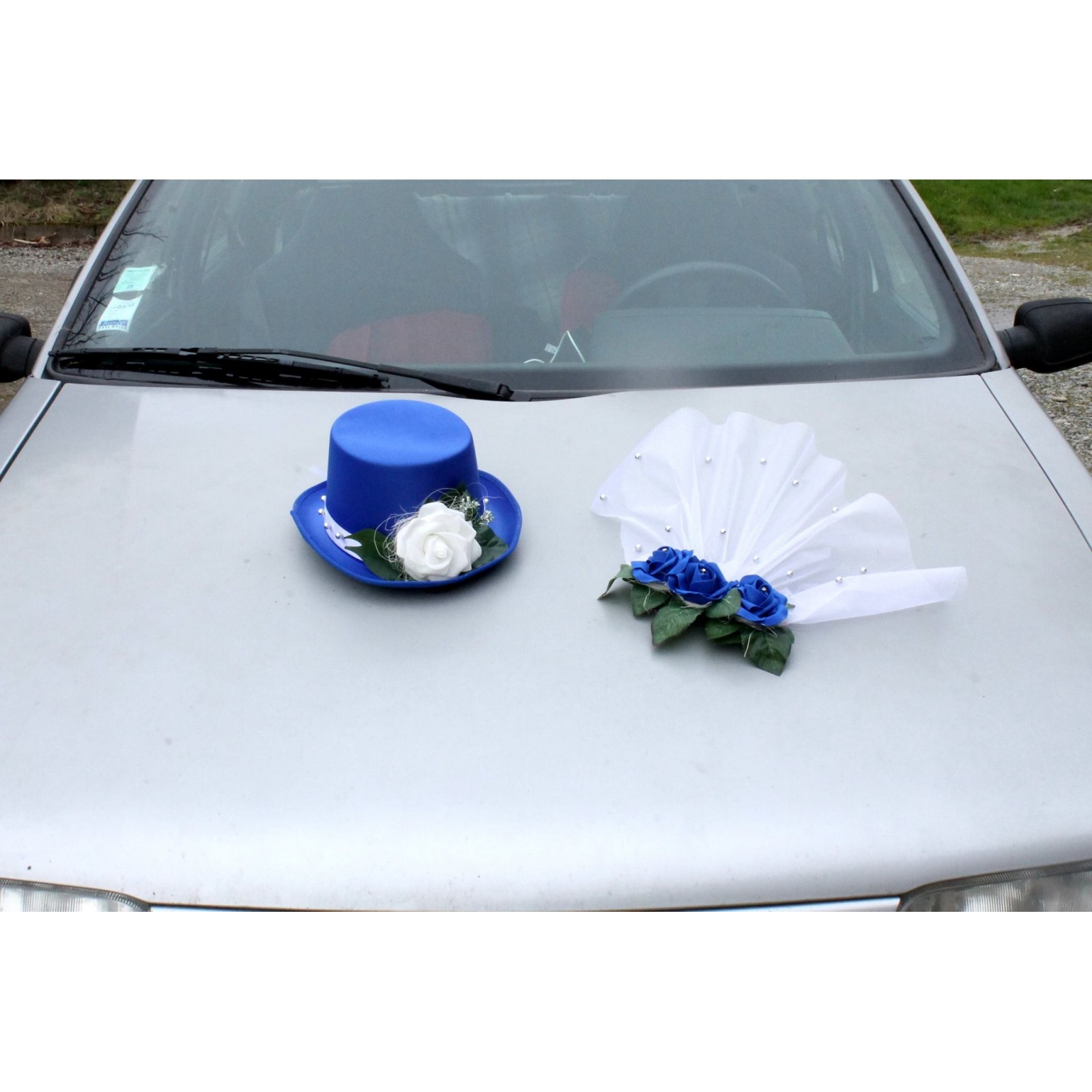 Decoration de voiture de Mariage avec chapeau et diadème