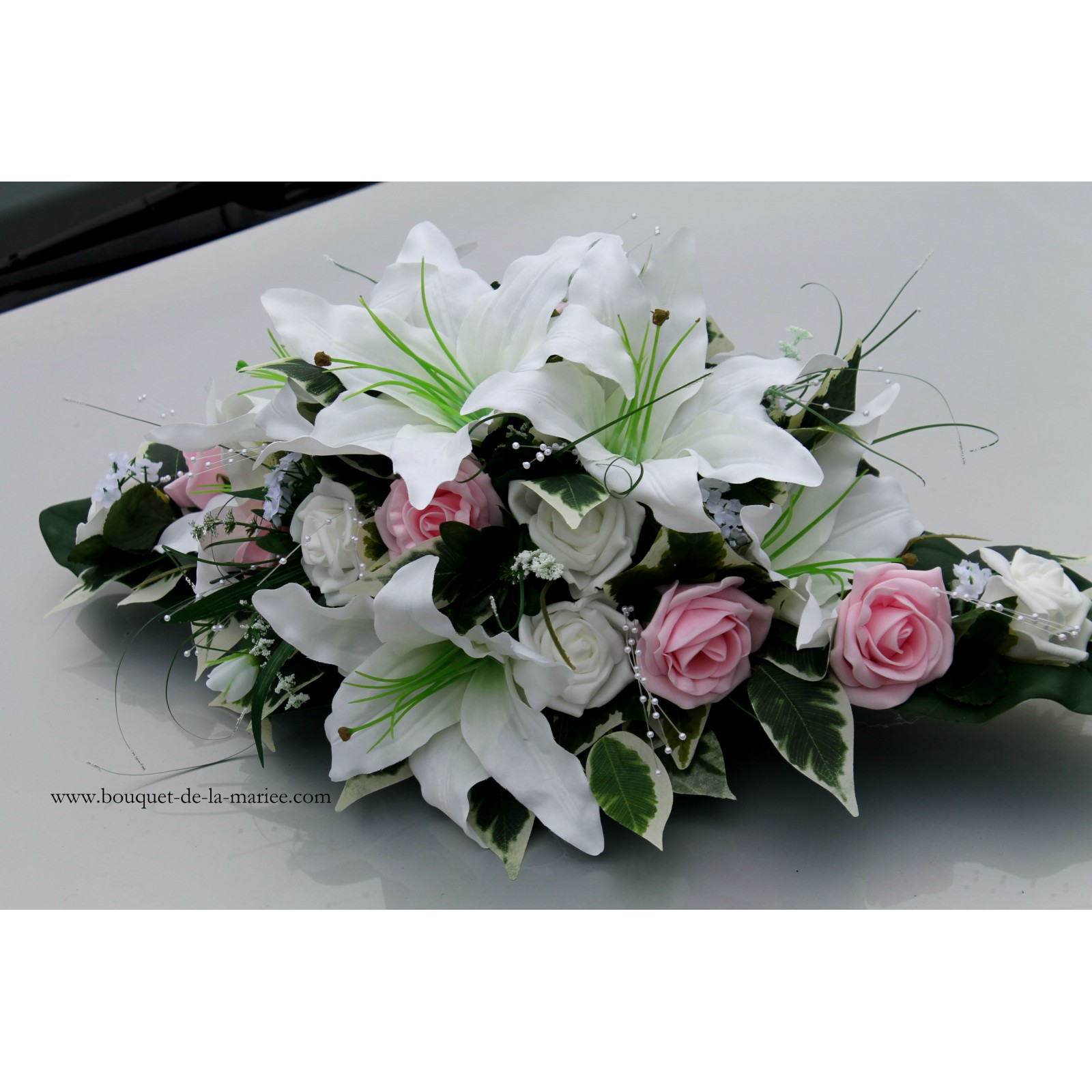 Décoration Voiture Mariage, Kit de décoration de Voiture de Mariage, Fleurs  artificielles Blanches et Ruban Blanc