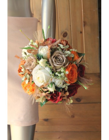 Bouquet de mariée et bouquet demoiselle d'honneur bordeaux, orange, terracotta