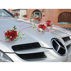 Kit de voiture de mariée en rotin rouge profond : 2 anneaux, ruban,  bouquets et décorations de porte ❤️